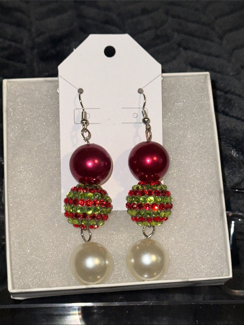Handmade Festive Red, Green and Pearl Drop Earrings - Women Jewelry